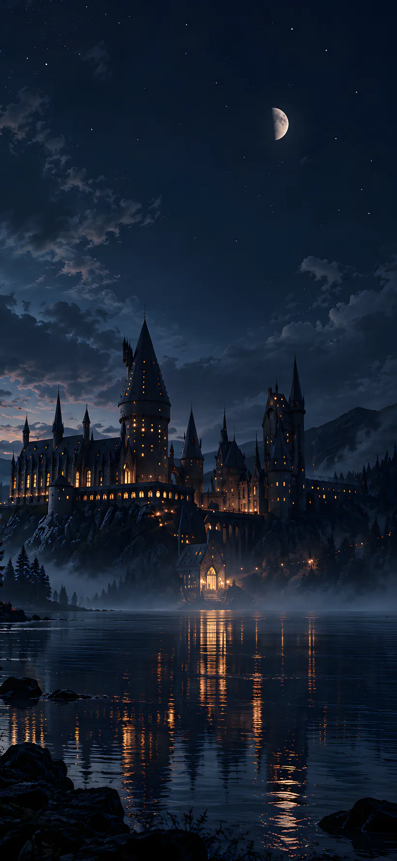 Castle Above the Mist, dark phone wallpaper